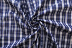 Deadstock Ex Designer Cotton Italian Yarn-Dyed Tartan Check Shirting - Navy/Blue/White