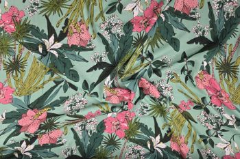 Lady McElroy Floridian Narciso - Aqua - Viscose Challis Lawn - Remnant - 2m