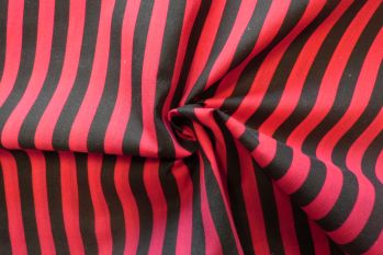 Deadstock Designer Poly Cotton Shirting Stripe - Black and Red