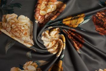 Lady McElroy Camelia Embers - Slate Grey Challis Lawn - Remnant - 2.5m