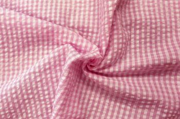 Deadstock Ex Designer Seersucker Small Gingham Check - Candy Pink