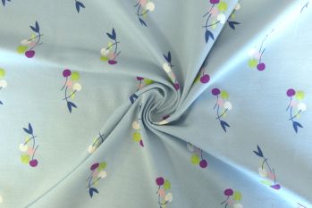 Lady McElroy Cherry Cluster - Sky - Cotton Jersey - Remnant - 2.4m