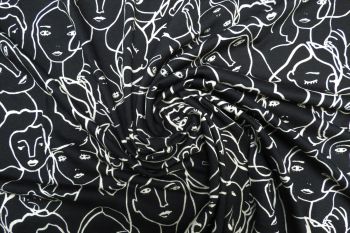 Lady McElroy Crowded Faces - Black- Crepe Jersey - Remnant - 1m