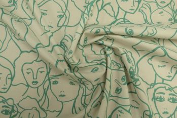 Lady McElroy Crowded Faces - Eau De Nil Cotton Marlie-Care Lawn - Remnant - 3m