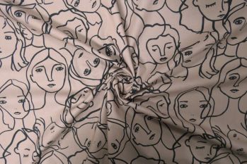 Lady McElroy Crowded Faces - Mocha Marlie-Care Lawn - Remnant - 3m