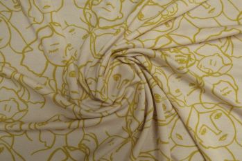 Lady McElroy Crowded Faces - Ochre Crepe Jersey - Remnant - 2.1m