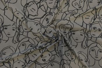 Lady McElroy Crowded Faces - Silver - Viscose Challis Lawn - Remnant - 2m