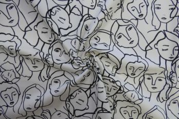 Lady McElroy Crowded Faces - White - Stretch Cotton Candess Drill - Remnant - 2.5m