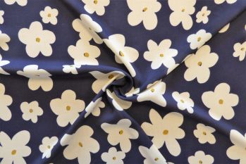 Lady McElroy Dancing Daisies - Navy - Viscose Challis Lawn Remnants