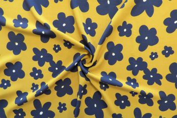 Lady McElroy Dancing Daisies - Ochre - Viscose Challis Lawn - Remnant - 3m