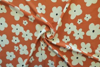 Lady McElroy Dancing Daisies - Terracotta - Viscose Challis Lawn - Remnant - 3.7m