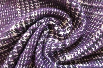 Ex Hobbs Deadstock Designer Wool Mix 'Prince of Wales' Heavy Chunky Tweed Jacketing - Purple