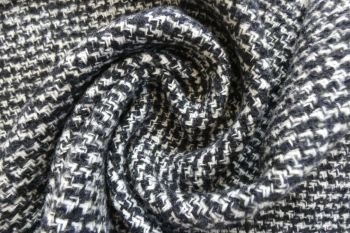 Deadstock Ex Hobbs Wool Mix Woven Boucle Tweed Jacketing - Dark Navy/Silver Grey