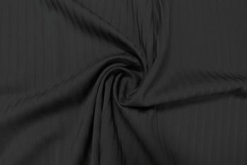 Deadstock Ex-Designer Wool Blend Suiting Self Stripe - Soot Black Remnant - 0.7M