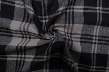 Deadstock Ex-Designer Wool Crinkle Crepe Check - Black/Grey