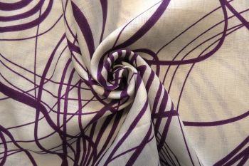 Deadstock Designer 100% Linen Chambray - Purple/White