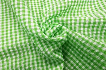 Deadstock Ex Designer Seersucker Small Gingham Check - Lime Green