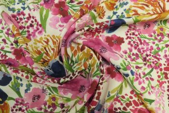 Lady McElroy Field Of Flowers - Cream - Viscose Challis Lawn