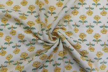 Lady McElroy Floral Buti - Marigold - Cotton Lawn Hand-Dyed Block Print