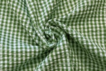 Deadstock Ex Designer Seersucker Small Gingham Check - Grass Green