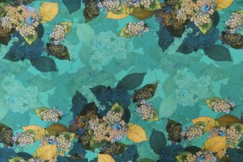 Lady McElroy Hydrangea In Bloom Panel - Turquoise Viscose Challis Lawn