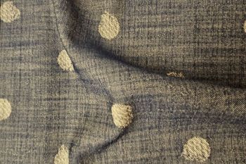 Ex Hobbs Designer Floaty Denim Chambray Jacquard-Style Spot - Indigo/Off White