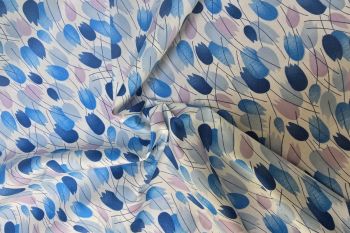 Ex Hobbs Deadstock Designer Cotton Poplin - Brushstroke Tulips - Blue