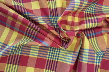 Deadstock Ex Designer 100% Cotton Yarn-Dyed Madras Check - Red/Yellow/Turquoise