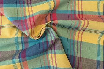 Deadstock Ex Designer 100% Cotton Yarn-Dyed Madras Check - Red/Yellow/Emerald
