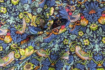 Deadstock Ex Designer 100% Cotton Poplin Digital Bird Print - Navy