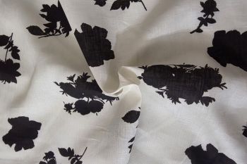 Deadstock Ex Designer Pure Linen Floral - Monochrome