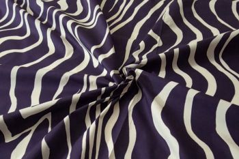 Deadstock Ex Designer Comfort Stretch Cotton Poplin Abstract Stripe Print - Aubergine