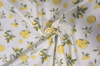 Deadstock Ex Designer 100% Cotton Crisp Poplin Lemon Print - Off White