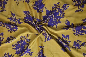 Deadstock Ex Designer Max Mara Silk-Mix Floral Sateen Lawn - Ochre/Purple
