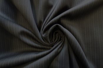 Deadstock-Designer Fine Wool Stripe Suiting - Black/Green - Remnant - 1.2M