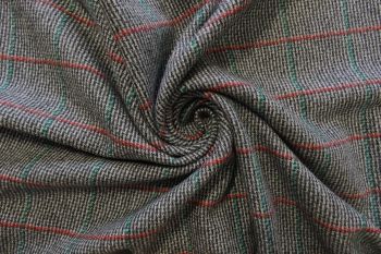 Deadstock-Designer Tweed Jacketing Check - Green/Red - Remnant - 1M