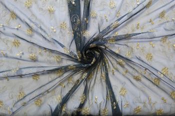 Ex Karen Millen Gold Embroidered Mesh Lace - Teal Green