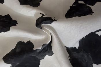 Deadstock Ex Designer Pure Linen Rose Print - Black/Ivory
