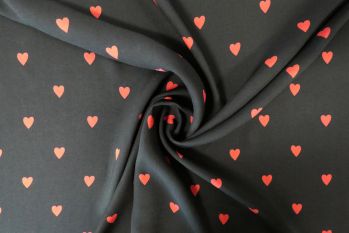 Lady McElroy Lovehearts - Black - Viscose Challis Lawn - Remnant - 3.2m