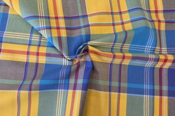 Deadstock Ex Designer 100% Cotton Yarn-Dyed Madras Check - Turquoise/Blue/Yellow/Red