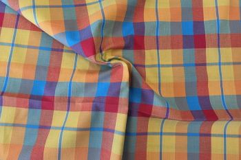 Deadstock Ex Designer 100% Cotton Yarn-Dyed Madras Check - Turquoise/Yellow/Orange/Red