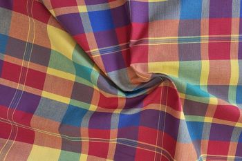 Deadstock Ex Designer 100% Cotton Yarn-Dyed Madras Check - Turquoise/Yellow/Orange/Purple/Red