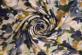 Lady McElroy - Monet's Midnight - Marbled Sandwashed Linen-Mix Crepe