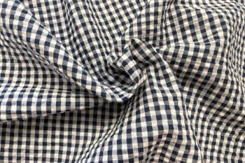 Deadstock Ex Designer Seersucker Small Gingham Check - Navy
