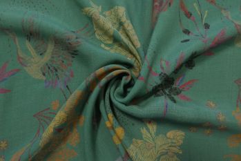 Lady McElroy Oriental Koi - Teal - Viscose Morracain Crepe - Remnant - 2m