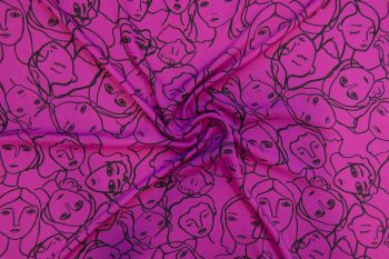 Lady McElroy Crowded Faces - Fuchsia - Viscose Challis Lawn - Remnant - 3m