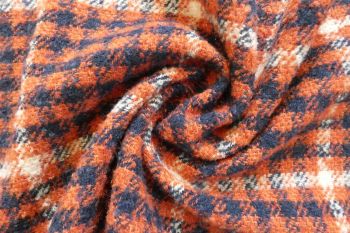 Ex Hobbs Deadstock Designer Wool Mix Boucle Tweed Houndstooth Jacketing - Orange