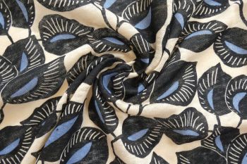 Ex Hobbs Designer Deadstock Linen/Rayon Knitted Crepe Style Jersey - Abstract Leaves - Remnant - 3m