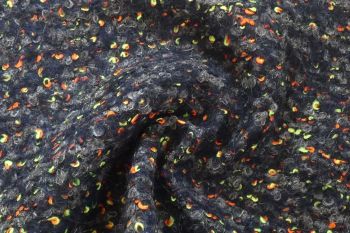 Ex Hobbs Deadstock Designer Cosy Knitted Boucle Tweed with Neon Threads - Grey/Black/Neon - Remnant - 1.2m