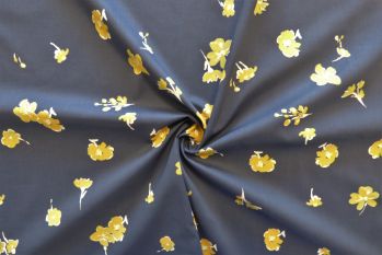 Lady McElroy Pansy Pop - Navy/Ochre - Marlie-Care Lawn - Remnant -2m